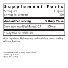 Load image into Gallery viewer, Artemisia | Sweet Wormwood 30:1 Extract 500 mg - 100 Capsules Oral Supplement Allergy Research Group