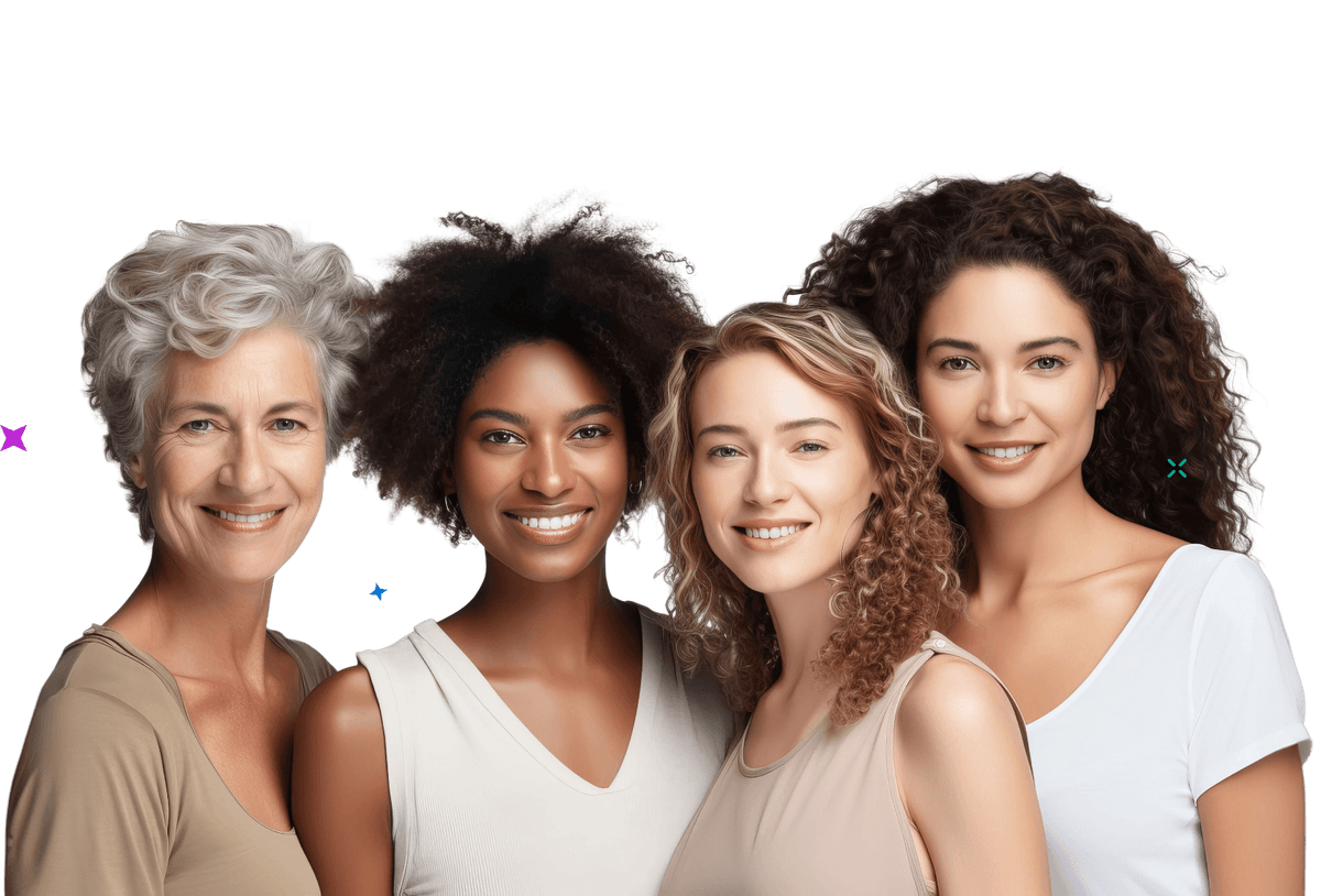 A diverse group of smiling women of different ages and generations, representing inclusive, evidence-based women's health and compassionate wellness care.