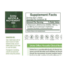Load image into Gallery viewer, SAMe (SAM-e) | Mood & Movement | 400mg - 30 Enteric Coated Tablets Oral Supplements BrainMD