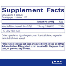 Load image into Gallery viewer, Vitamin D3 | 1,000 IU - 25 mcg - 120 & 250 Capsules Oral Supplements Pure Encapsulations