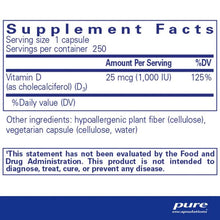 Load image into Gallery viewer, Vitamin D3 | 1,000 IU - 25 mcg - 250 Capsules Oral Supplements Pure Encapsulations