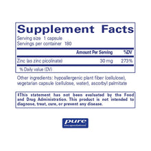 Load image into Gallery viewer, Zinc 30 | Zinc Picolinate Supplement - 60 capsules Oral Supplement Pure Encapsulations