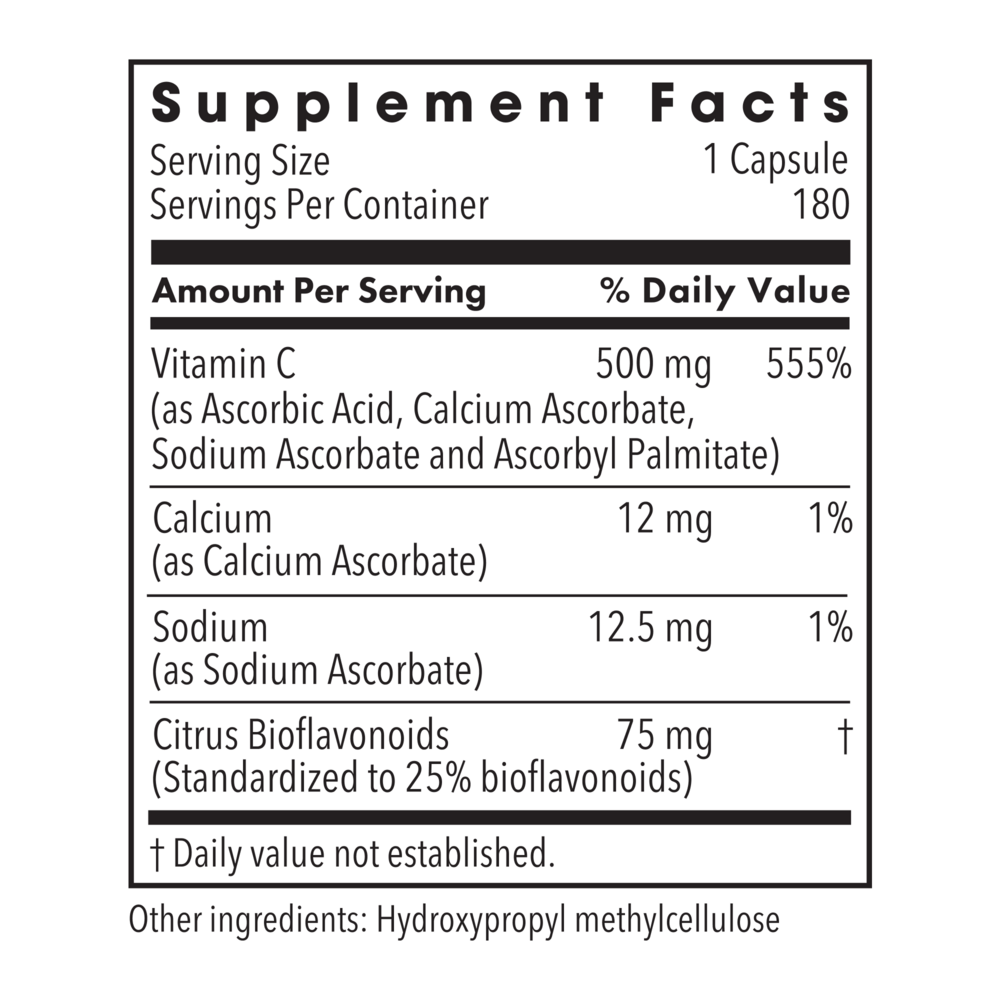 Buffered Vitamin C | With Bioflavonoids | 180 Capsules