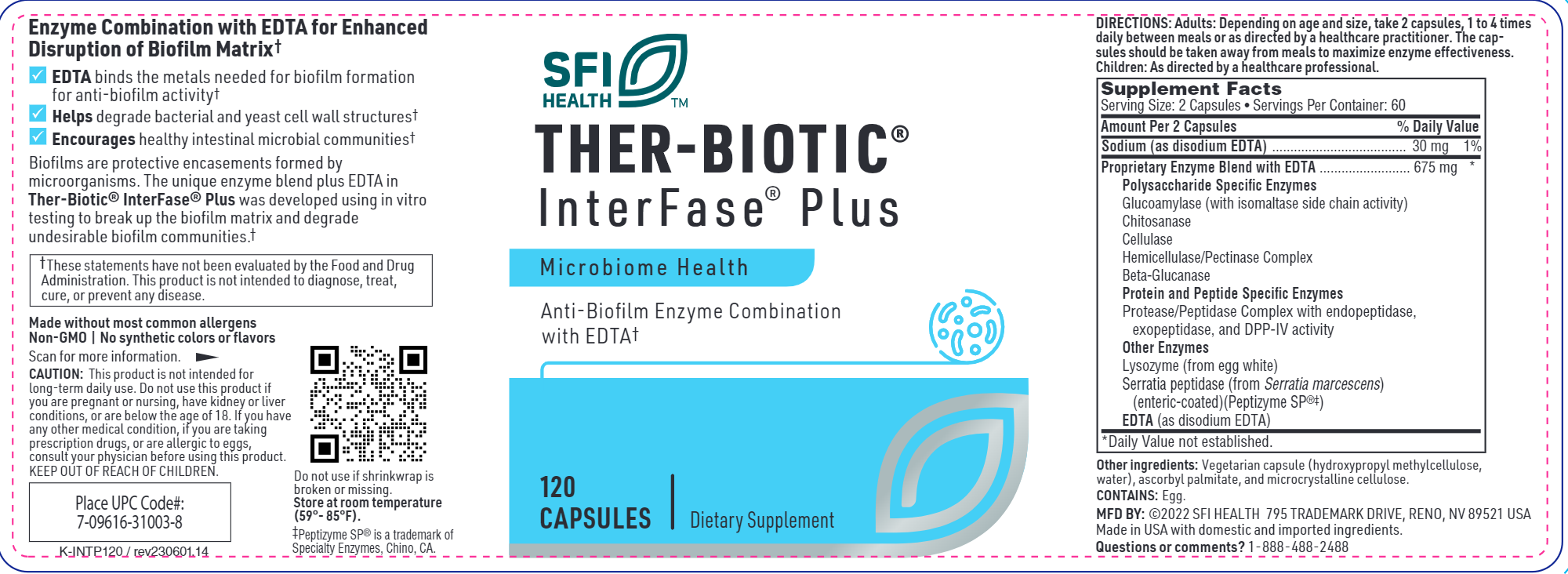 Ther-Biotic InterFase Plus | Anti-Biofilm Enzyme Formula with EDTA - 60 & 120 Capsules
