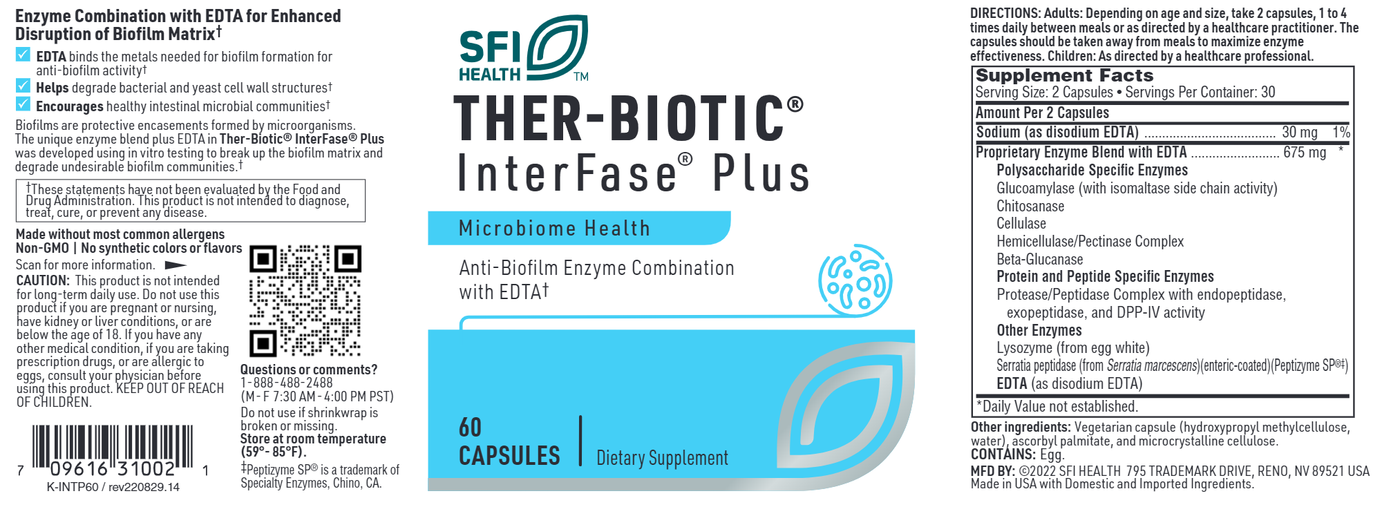 Ther-Biotic InterFase Plus | Anti-Biofilm Enzyme Formula with EDTA - 60 & 120 Capsules