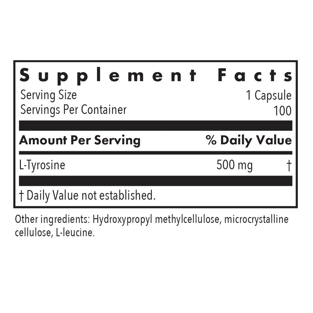 L-Tyrosine | Free Form Amino Acid | 500mg | 100 Capsules