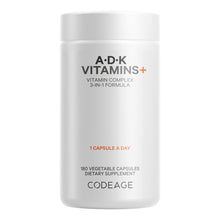 Load image into Gallery viewer, A-D-K Vitamins | Vitamin D3 and K2 plus A - 180 veggie caps Oral Supplement Codeage 