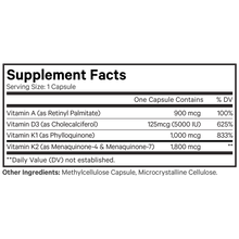 Load image into Gallery viewer, A-D-K Vitamins | Vitamin D3 and K2 plus A - 180 veggie caps Oral Supplement Codeage 