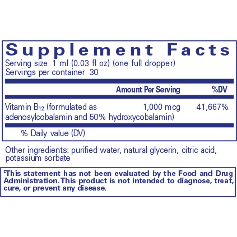 Adenosyl/Hydroxy B12 liquid | 1 mg - 1 fl oz (30 ml) Oral Supplements Pure Encapsulations 