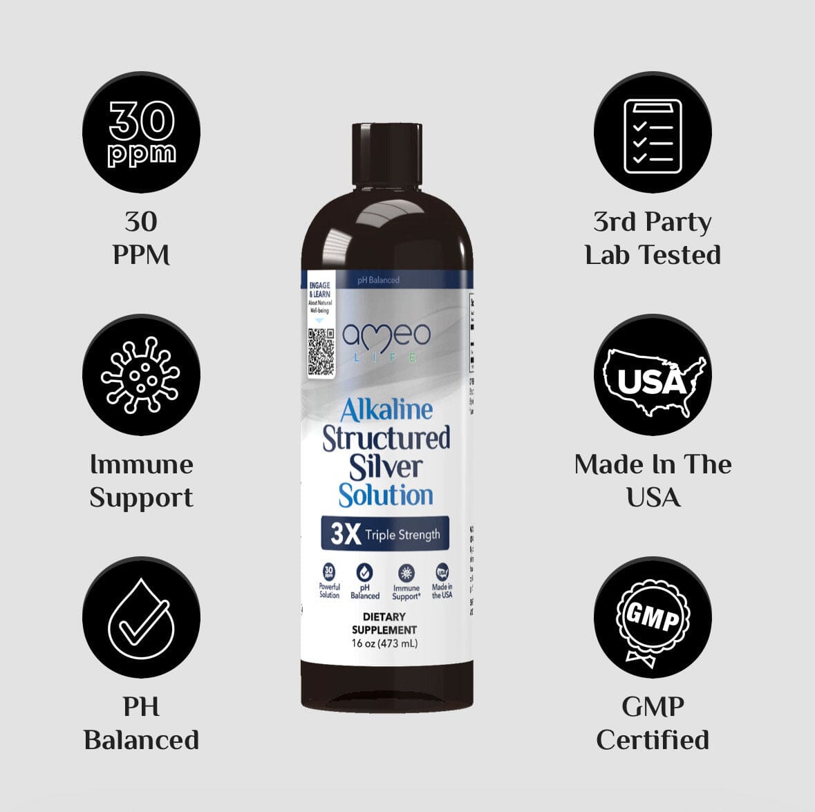 Silver | Advanced Alkaline Structured Silver | 35 ppm Solution - 16 oz