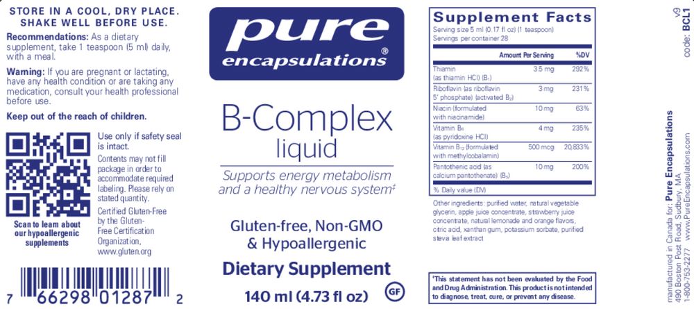 B-Complex Liquid | Supports Energy & Healthy Nervous System - 4.73 fl oz (140 ml) Oral Supplements Pure Encapsulations 