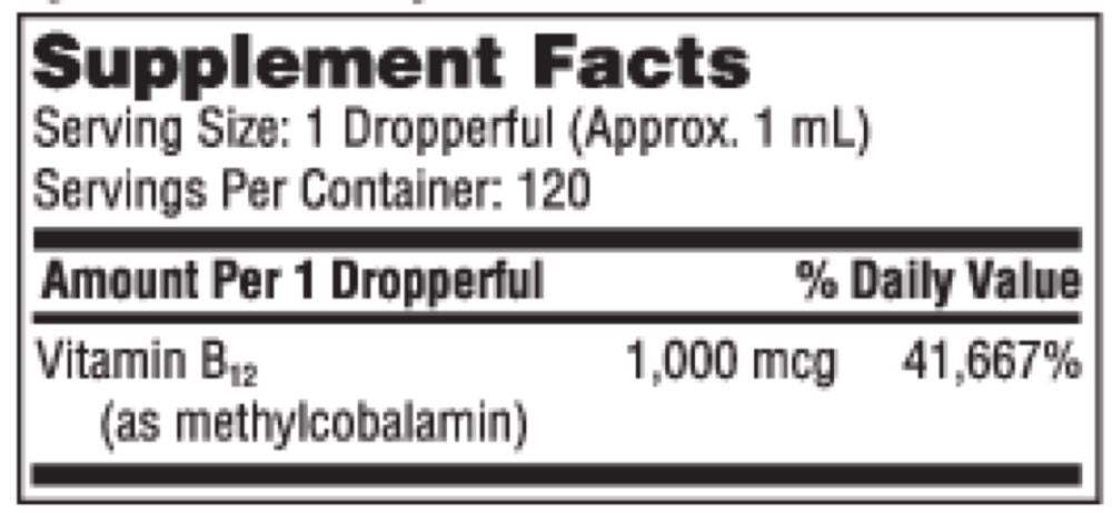 B12 Liquid | Methylcobalamin | 1 mg - 4 fl oz (120 ml) Oral Supplements SFI Health (Klaire Labs) 