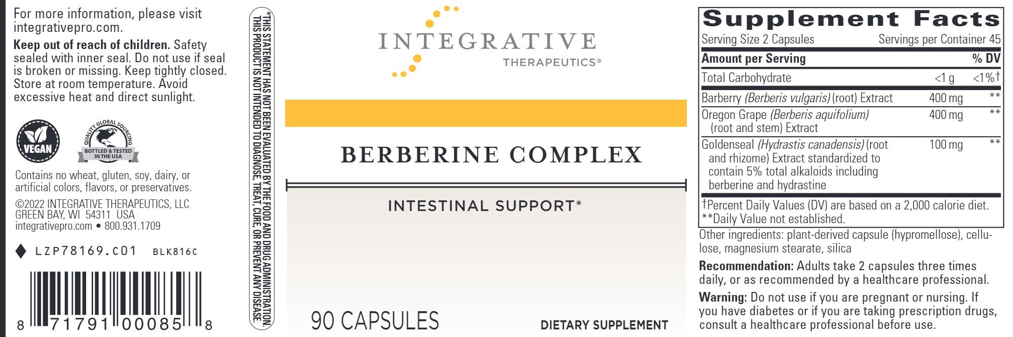 Berberine Complex - 90 Capsules Oral Supplements Integrative Therapeutics 