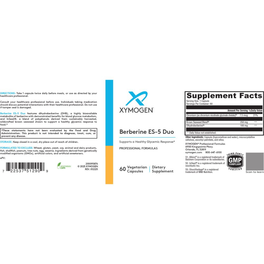 Berberine ES-5 DUO | Dihydroberberine S1 - 60 Capsules Oral Supplements Xymogen 