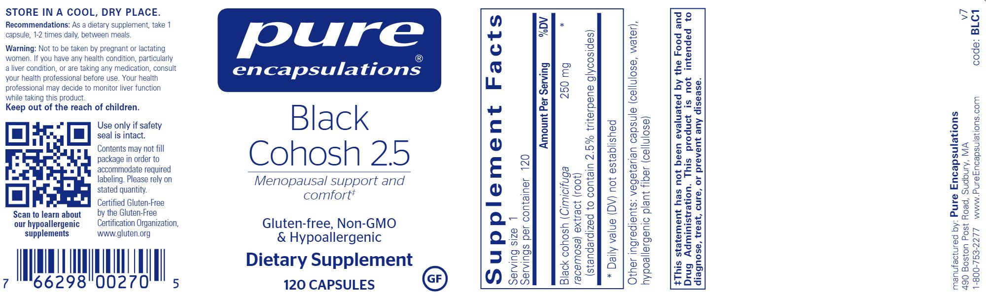 Black Cohosh 2.5 | Menopausal Support & Comfort | 250 mg - 120 Capsules Oral Supplements Pure Encapsulations 