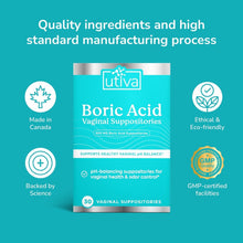 Load image into Gallery viewer, Boric Acid Suppositories | Promotes a Healthy Vaginal Environment | 600mg - 30 Vaginal Suppositories Suppository Utiva 