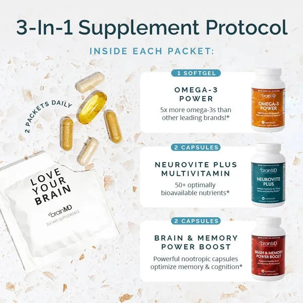 Brain & Body Power | Three Powerful Brain Health Supplements - 30 Day Supply Packets Oral Supplements BrainMD 