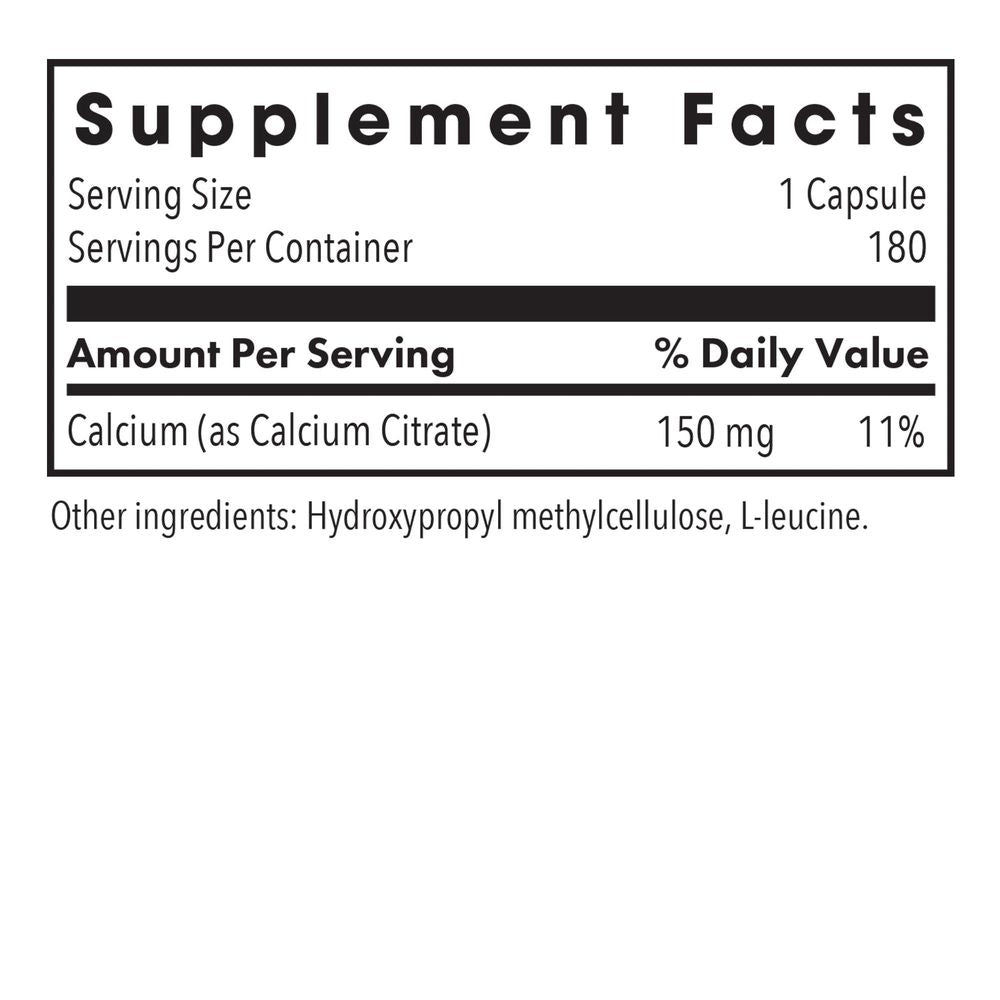 Calcium Citrate | 150mg - 180 Capsules Oral Supplements Allergy Research Group 