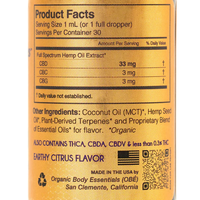 CBD Oil | Extreme Terpenes Anytime - 1000 mg - 1 fl oz Oral Supplements Organic Body Essentials (OBE) 