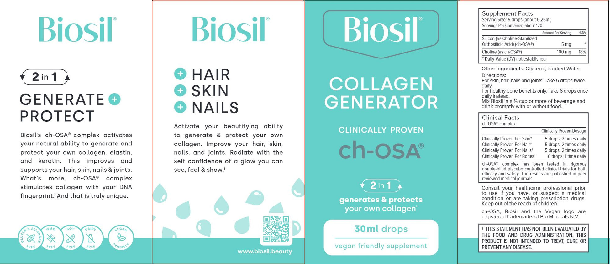 Collagen Generator ch-OSA® Drops | For Aging, Bones & Joints - 1 oz. 30 ml. Oral Supplement Biosil 