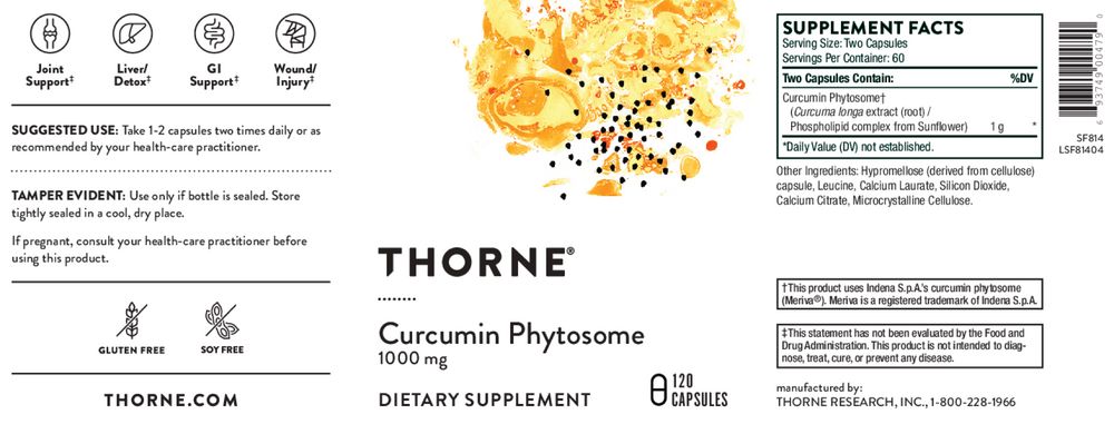 Curcumin Phytosome (formerly Meriva) - 120 Capsules Oral Supplement Thorne 