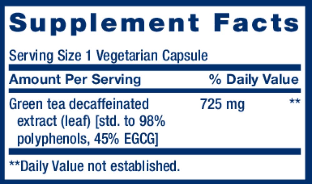 Decaffeinated Mega Green Tea Extract | EGCG Polyphenol Extract | 750mg - 100 Capsules Oral Supplements Life Extension 