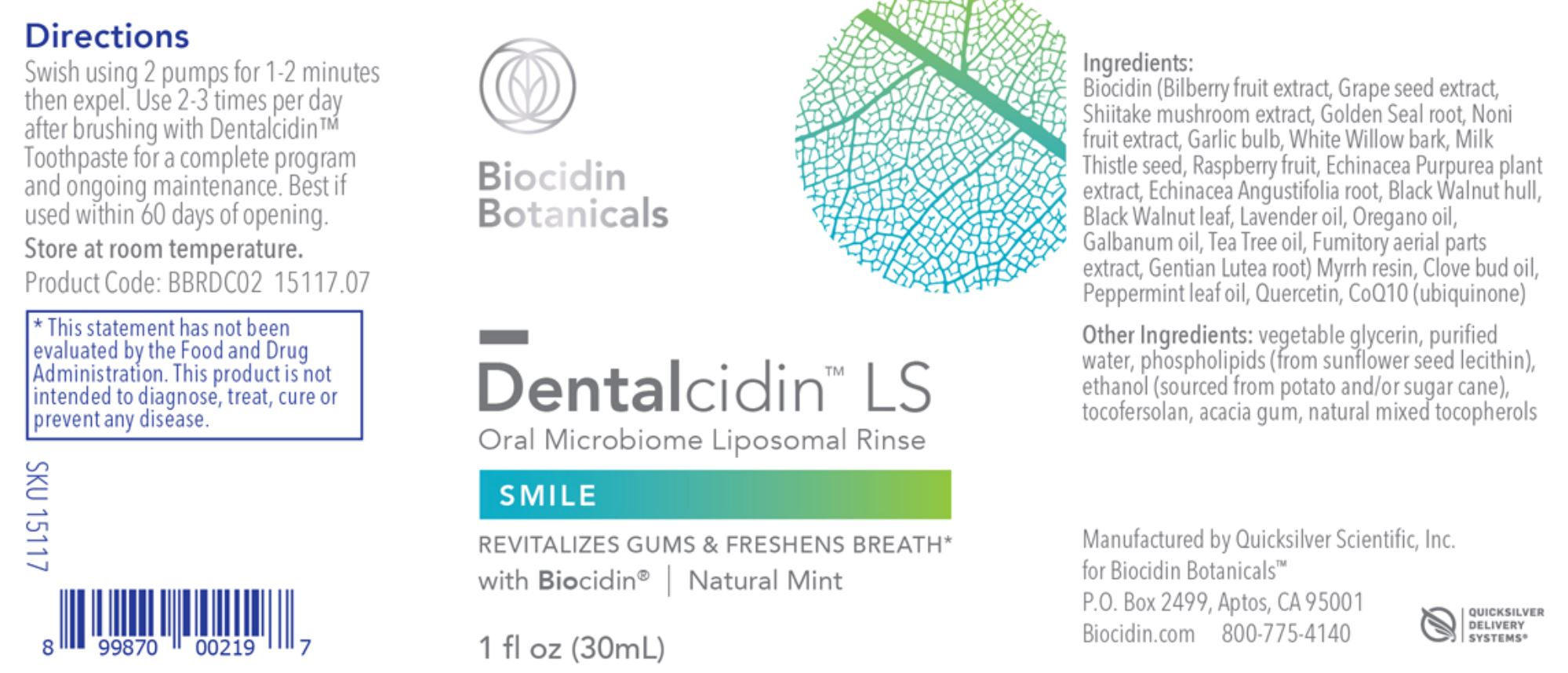 Dentalcidin® LS | Liposomal Rinse | Smile - 1 fl oz Mouthwash Biocidin Botanicals 