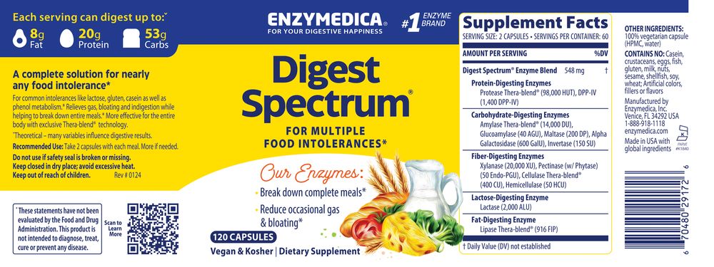 Digest Spectrum | For Multiple Food Intolerances - 30, 90 & 120 Capsules Oral Supplements Enzymedica 