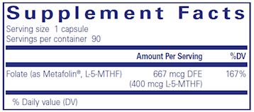 Folate | L-5-MTHF | 400 mcg - 90 Capsules Oral Supplements Pure Encapsulations 