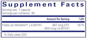 Folate | L-5-MTHF | 400 mcg - 90 Capsules Oral Supplements Pure Encapsulations 