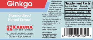 Ginkgo Biloba Extract - 60 Capsules Oral Supplements Karuna 