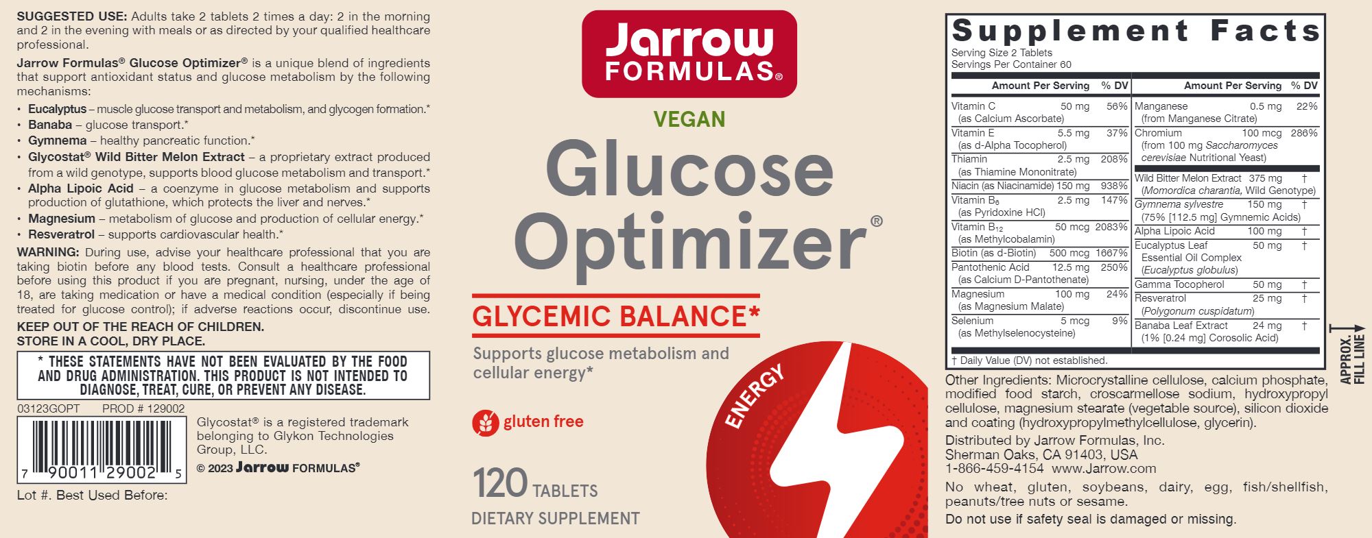 Glucose Optimizer | Glycemic Balance - 120 Tablets Oral Supplements Jarrow Formulas 