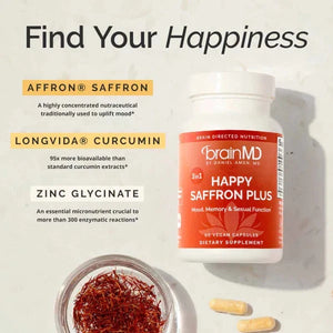 Happy Saffron Plus | Mood, Memory & Sexual Function - 90 Capsules Oral Supplements BrainMD 