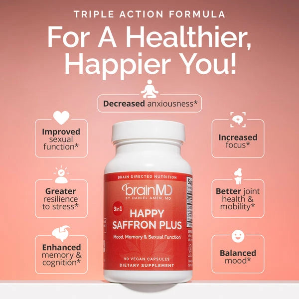 Happy Saffron Plus | Mood, Memory & Sexual Function - 90 Capsules Oral Supplements BrainMD 