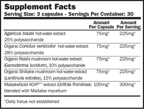 Immune Builder – 5 Mushroom Formula | Made with MaitakeGold 404 - 90 Capsules Oral Supplements Mushroom Science 