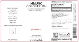 Immuno Colostrum | Immunoglobulin-Rich Prized First Milk - 180 Capsules Oral Supplements Codeage 