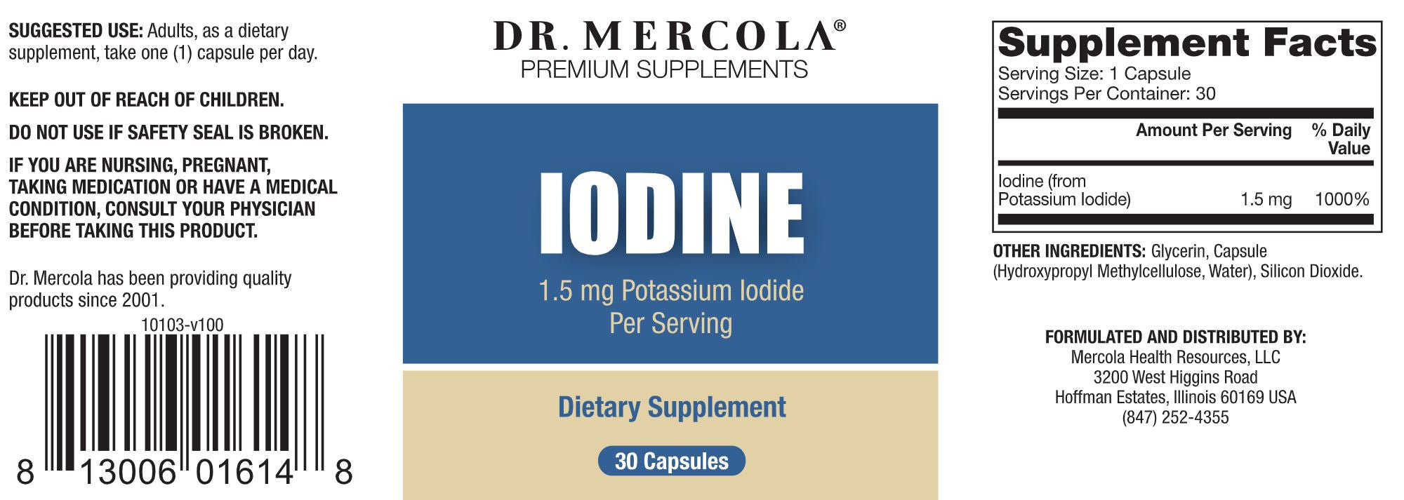 Iodine | Potassium Iodide | 1,500 mcg - 30 Capsules Oral Supplements Dr. Mercola 