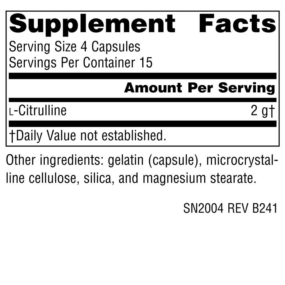 L-Citrulline | Supports Exercise Recovery, Energy & Detoxification | 500mg - 60 Capsules Oral Supplements Source Naturals 