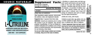 L-Citrulline | Supports Exercise Recovery, Energy & Detoxification | 500mg - 60 Capsules Oral Supplements Source Naturals 