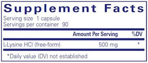 l-Lysine | Healthy Immune Function Support | 500mg - 90 Capsules Oral Supplements Pure Encapsulations 