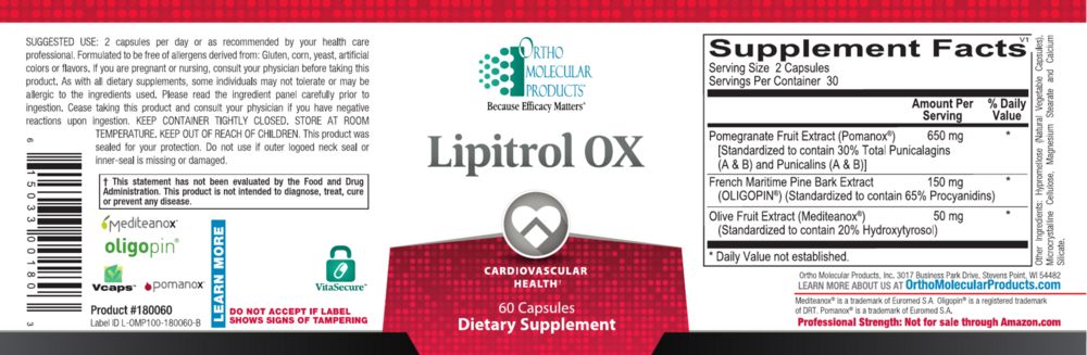 Lipitrol OX | Cardiovascular Health - 60 Capsules Oral Supplements Ortho Molecular Products 