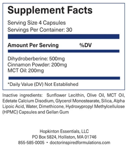 Liposomal Berberine, Cinnamon & MCT Oil - 120 Capsules Oral Supplements Doctor Inspired Formulations 