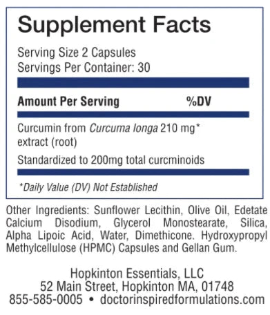 Liposomal Curcumin Essentials - 60 Capsules Oral Supplements Doctor Inspired Formulations 