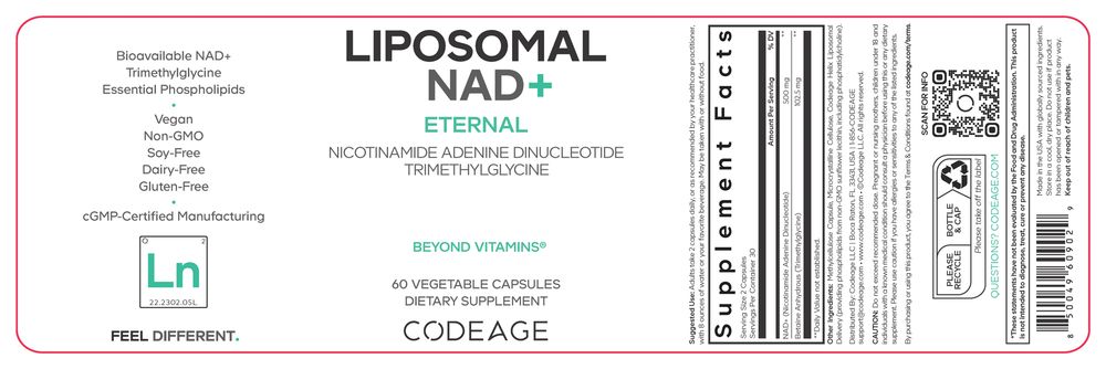 Liposomal NAD+ Eternal | Nicotinamide Adenine Dinucleotide | Trimethylglycine - 60 Capsules Oral Supplements Codeage 