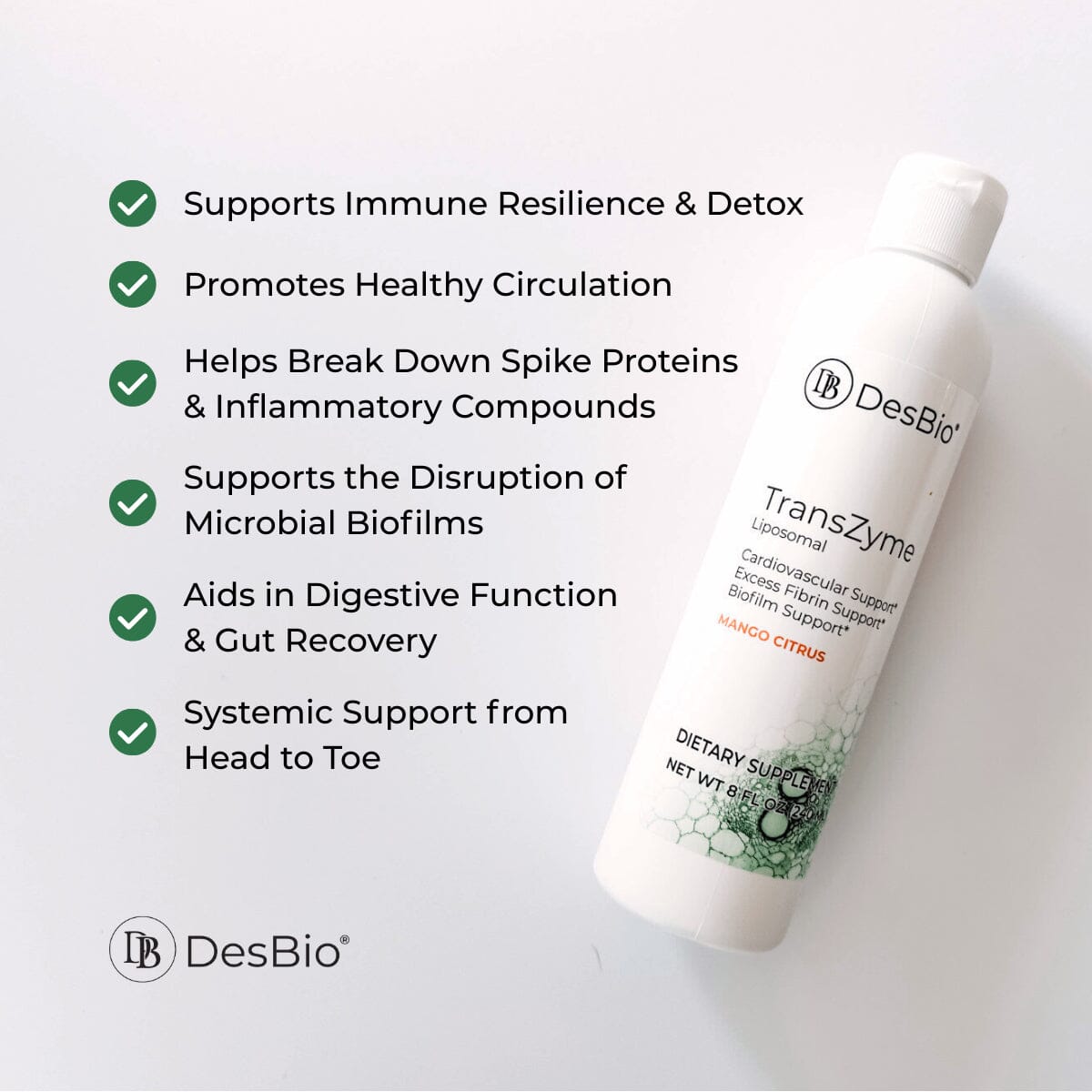 Liposomal TransZyme | Cardiovascular, Excess Fibrin & Biofilm Support - 8 fl oz Oral Supplements DesBio 
