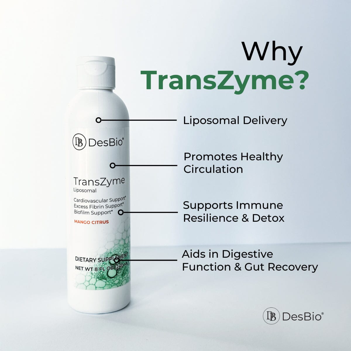 Liposomal TransZyme | Cardiovascular, Excess Fibrin & Biofilm Support - 8 fl oz Oral Supplements DesBio 