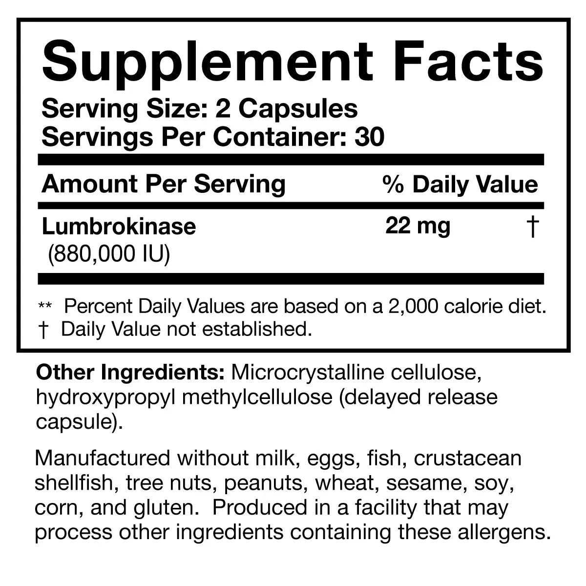 Lumbrokinase | High Potency | Delayed Release - 60 Capsules Oral Supplements Researched Nutritionals 