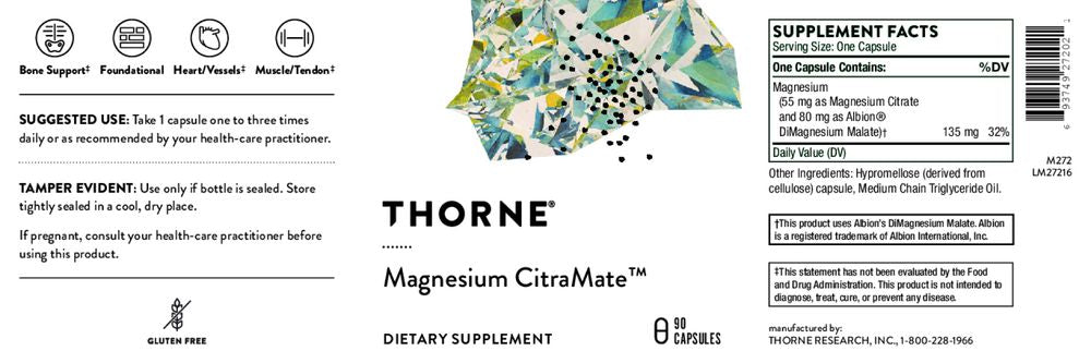 Magnesium CitraMate - 90 Capsules Oral Supplement Thorne 