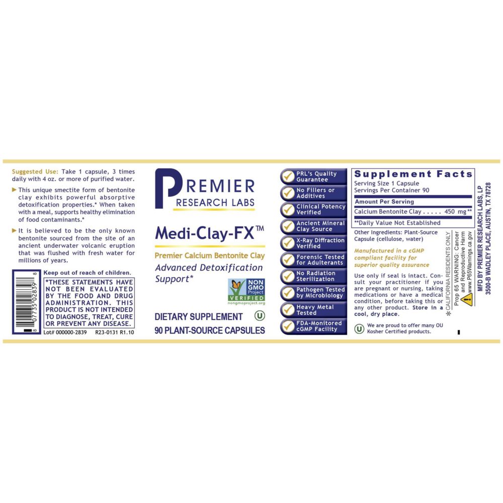 Medi-Clay-FX | Premier Calcium Bentonite Clay - 60 Capsules Oral Supplements PRL 