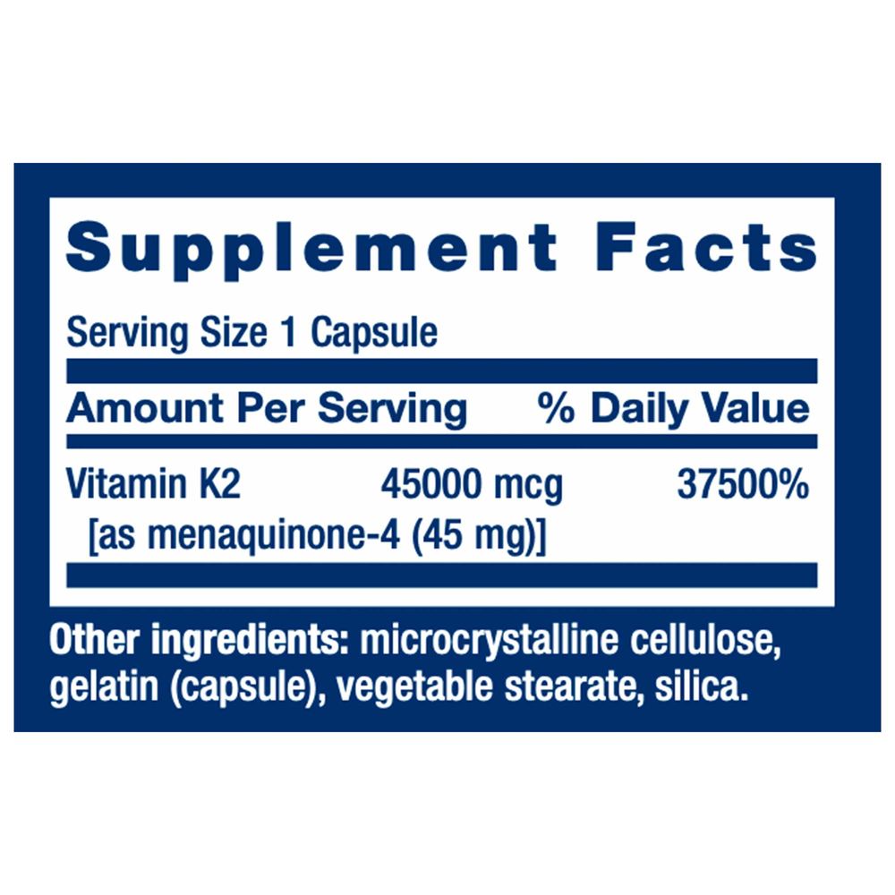 Mega Vitamin K2 | High Potency for Strong Bones | 45,000mcg MK4 - 30 Capsules Oral Supplements Life Extension 